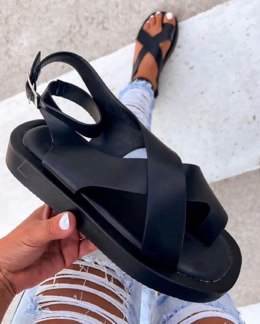 BLACK CROSS STRAP CHUNKY PLATFORM SANDAL